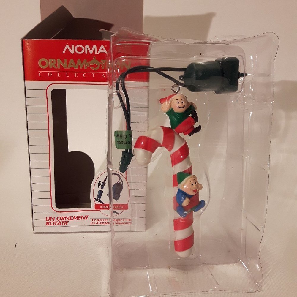 1989 Vintage Noma Ornamotion Candy Cane Elves